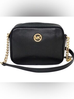 NWOT Michael Kors Black Pebbled Leather Fulton Crossbody with Gold MK Emblem